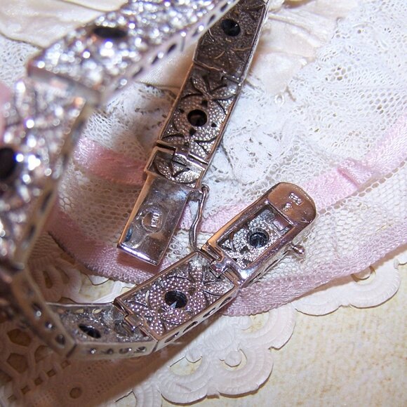 DBJ Dee Berkley Art Deco Revival Sterling Silver Blue Sapphire CZ Link Bracelet - Picture 9 of 9